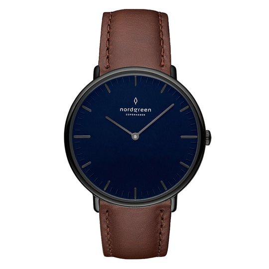 Nordgreen Native Dark Brown Leather 40mm Gun Metal Case Watch
