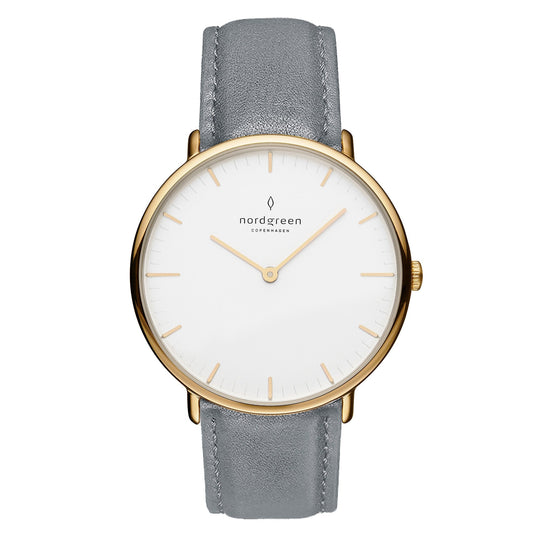 Nordgreen Native Grey Leather 32mm Gold Case Watch