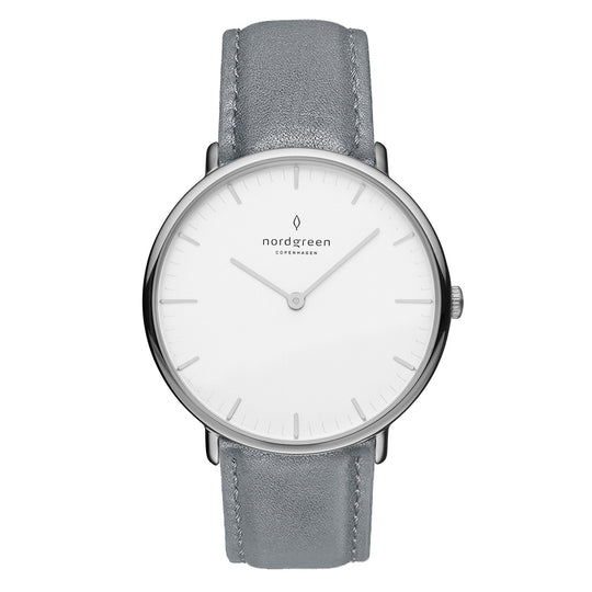 Nordgreen Native Grey Leather 32mm Silver Case Watch