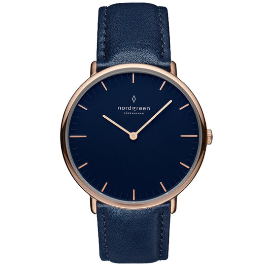 Nordgreen Native Navy Leather 32mm Rose Gold Case Watch