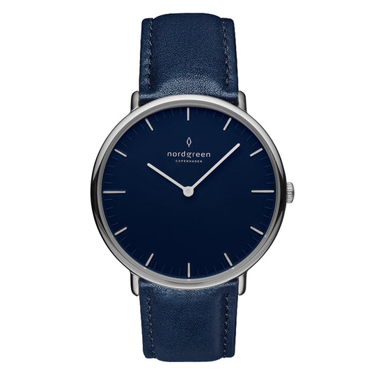 Nordgreen Native Navy Leather 32mm Silver Case Watch