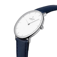 Analogue Watch - Nordgreen Native Navy Leather 32mm Silver Case Watch