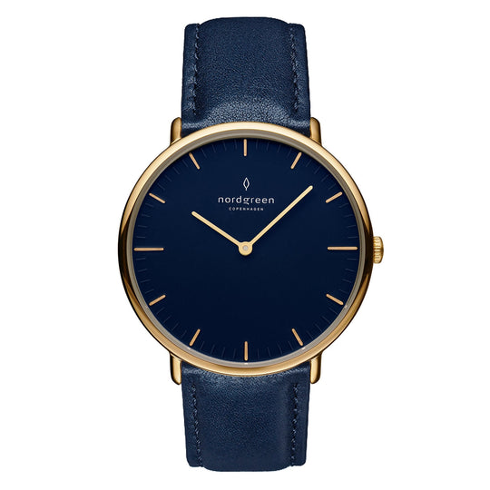 Nordgreen Native Navy Leather 36mm Gold Case Watch