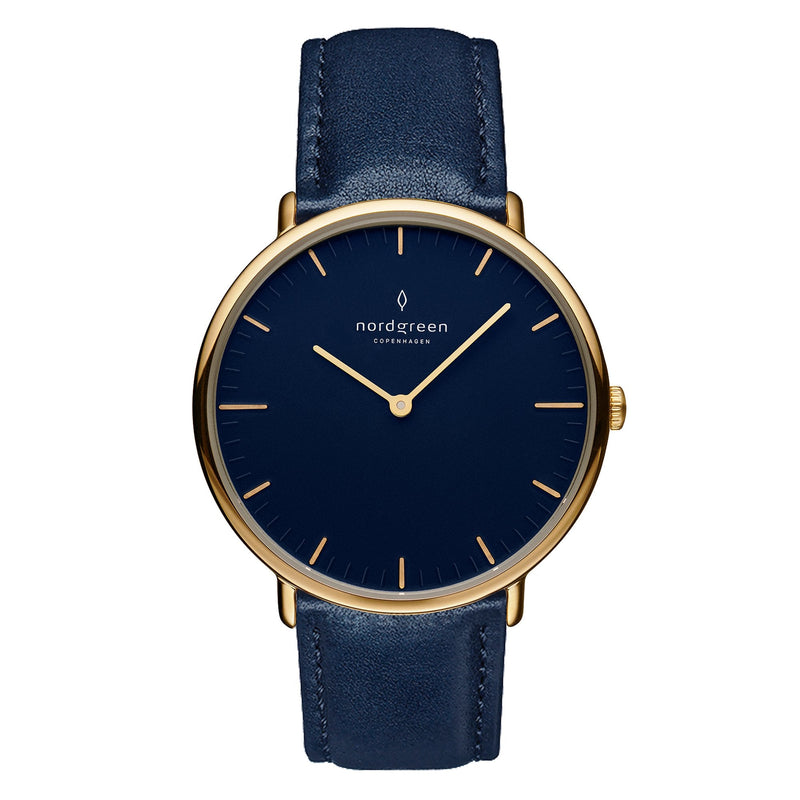 Analogue Watch - Nordgreen Native Navy Leather 36mm Gold Case Watch
