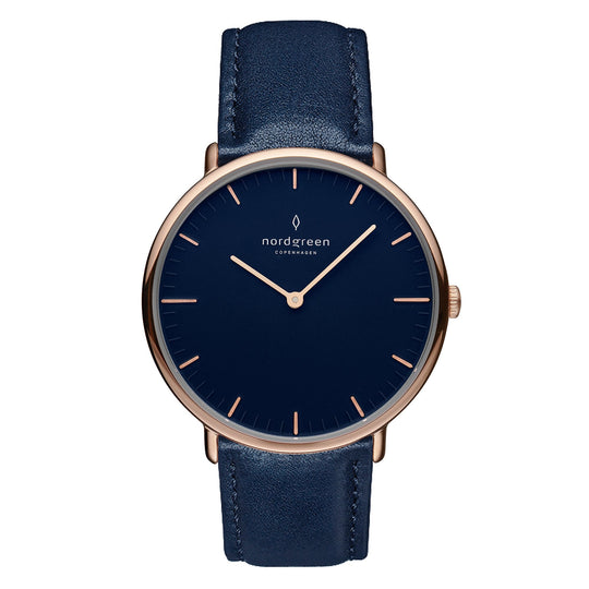 Nordgreen Native Navy Leather 36mm Rose Gold Case Watch