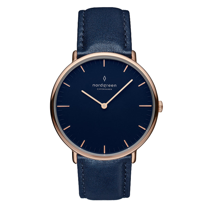 Analogue Watch - Nordgreen Native Navy Leather 36mm Rose Gold Case Watch