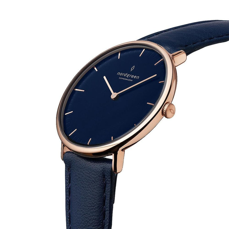 Analogue Watch - Nordgreen Native Navy Leather 36mm Rose Gold Case Watch