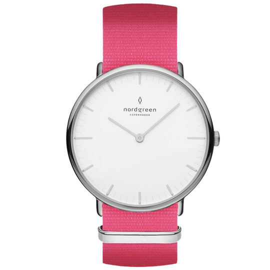 Nordgreen Native Pink Nylon 36mm Silver Case Watch