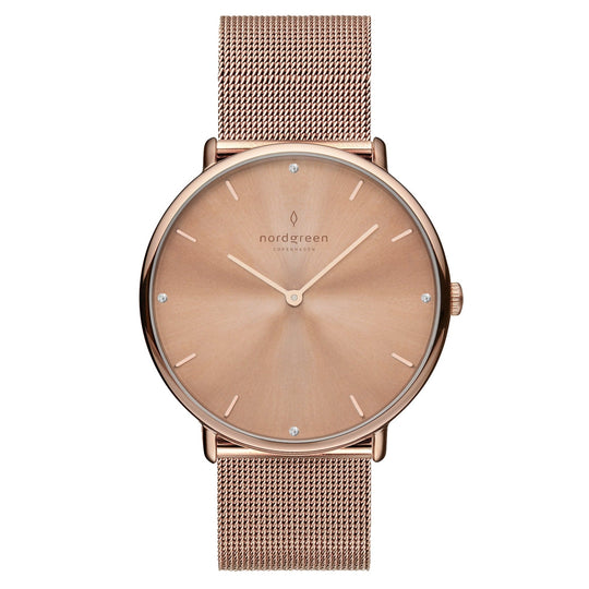 Nordgreen Native Rose Gold Mesh 28mm Rose Gold Case Watch