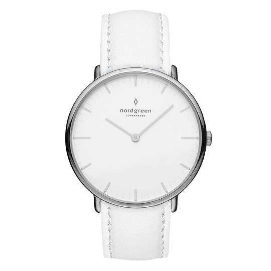 Nordgreen Native White Leather 32mm Silver Case Watch