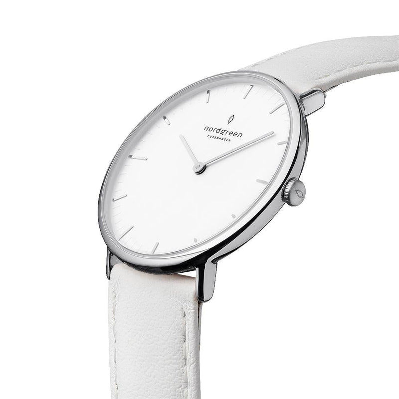 Analogue Watch - Nordgreen Native White Leather 32mm Silver Case Watch