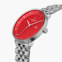Analogue Watch - Nordgreen Philosopher 5-Link Strap 36mm Bright Red Dial Watch