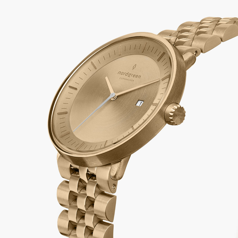 Analogue Watch - Nordgreen Philosopher 5-Link Strap 36mm Gold Brushed Metal Dial
