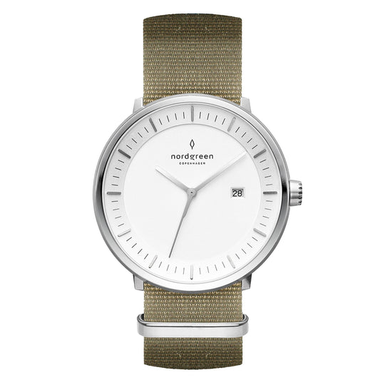 Nordgreen Philosopher Army Green Nylon 36mm Silver Case Watch