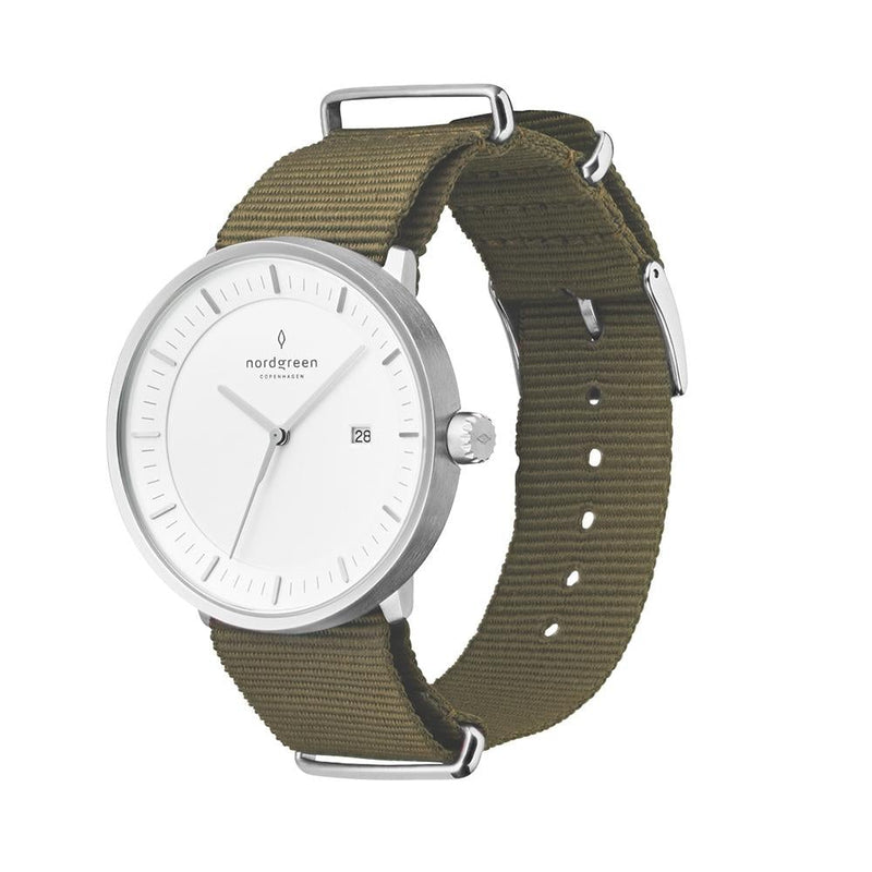 Analogue Watch - Nordgreen Philosopher Army Green Nylon 36mm Silver Case Watch
