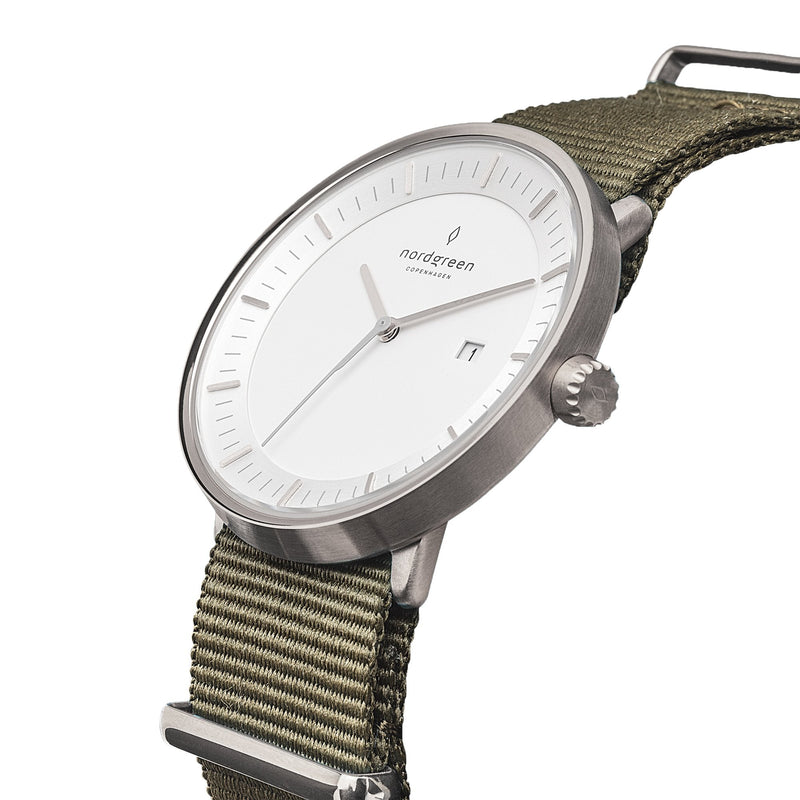 Analogue Watch - Nordgreen Philosopher Army Green Nylon 36mm Silver Case Watch
