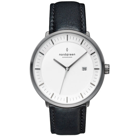 Nordgreen Philosopher Black Leather 36mm Gun Metal Case Watch