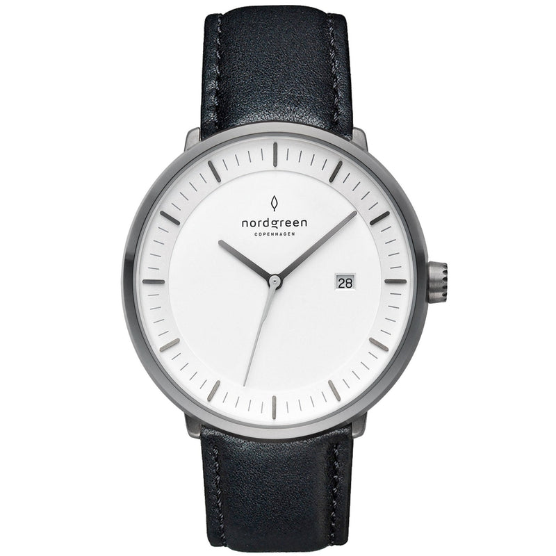 Analogue Watch - Nordgreen Philosopher Black Leather 36mm Gun Metal Case Watch