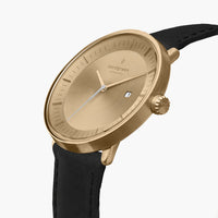 Analogue Watch - Nordgreen Philosopher Black Leather 40mm Gold Brushed Metal Dial Watch