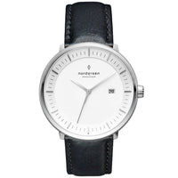 Analogue Watch - Nordgreen Philosopher Black Leather 40mm Silver Case Watch