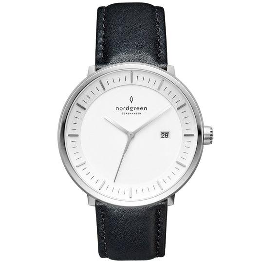 Nordgreen Philosopher Black Leather 40mm Silver Case Watch