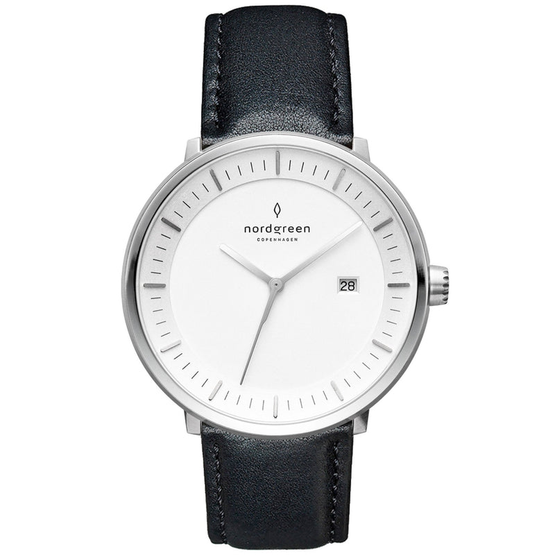Analogue Watch - Nordgreen Philosopher Black Leather 40mm Silver Case Watch