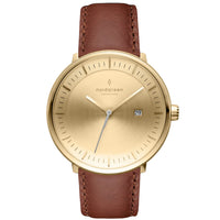 Analogue Watch - Nordgreen Philosopher Brown Leather 36mm Gold Brushed Metal Dial Watch
