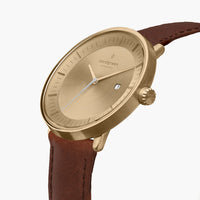Analogue Watch - Nordgreen Philosopher Brown Leather 36mm Gold Brushed Metal Dial Watch