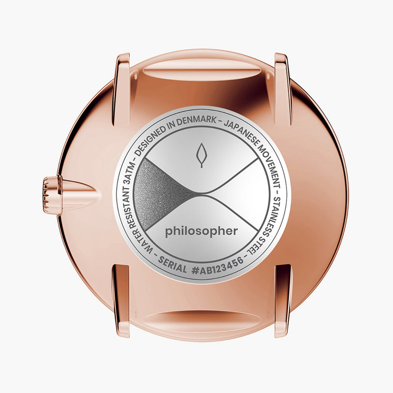 Analogue Watch - Nordgreen Philosopher Brown Leather 36mm Rose Gold Brushed Metal Dial Watch