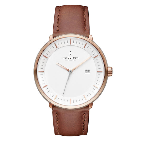Nordgreen Philosopher Brown Leather 36mm Rose Gold Case Watch