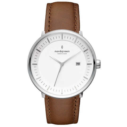 Nordgreen Philosopher Brown Leather 40mm Silver Case Watch