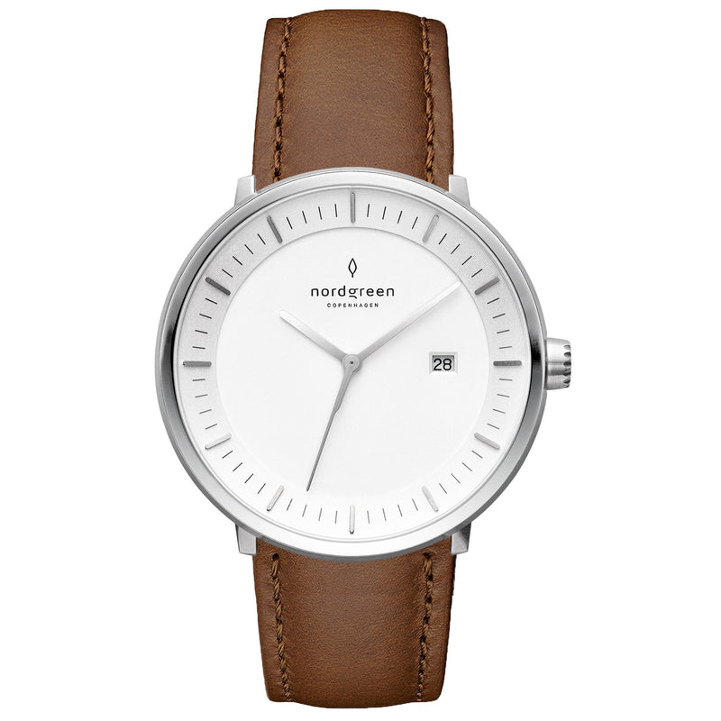 Analogue Watch - Nordgreen Philosopher Brown Leather 40mm Silver Case Watch