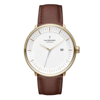 Analogue Watch - Nordgreen Philosopher Dark Brown Leather 40mm Gold Case Watch