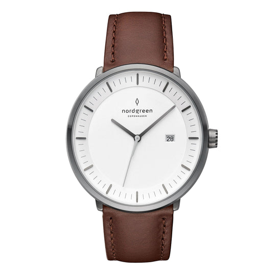 Nordgreen Philosopher Dark Brown Leather 40mm Gun Metal Case Watch
