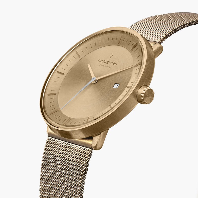 Analogue Watch - Nordgreen Philosopher Gold Mesh 36mm Gold Brushed Metal Dial Watch