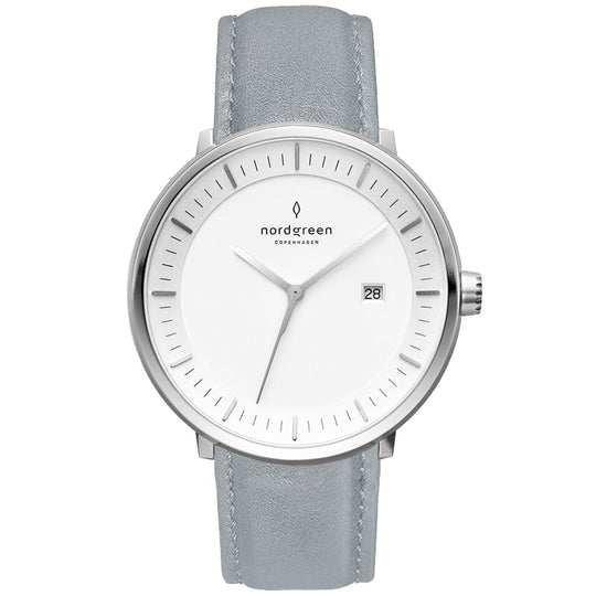 Nordgreen Philosopher Grey Leather 36mm Silver Case Watch