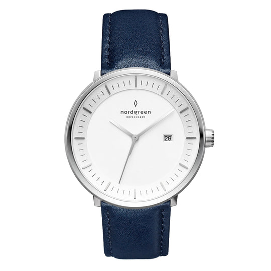 Nordgreen Philosopher Navy Leather 36mm Silver Case Watch