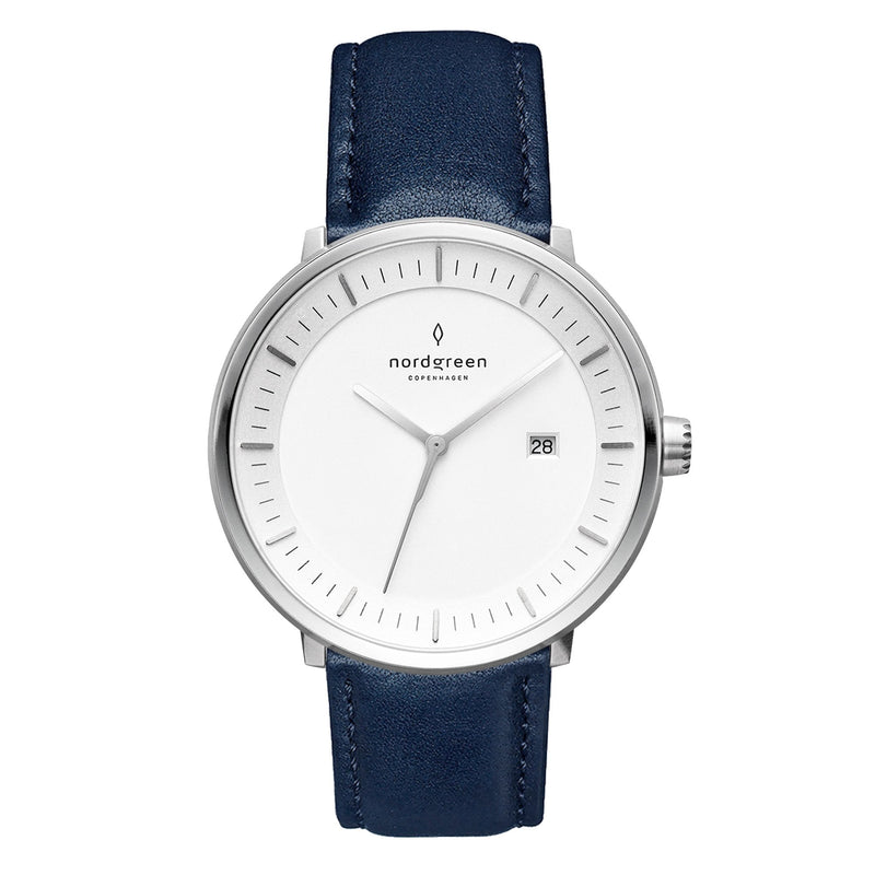 Analogue Watch - Nordgreen Philosopher Navy Leather 36mm Silver Case Watch
