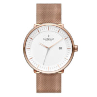 Analogue Watch - Nordgreen Philosopher Rose Gold Mesh 36mm Gun Metal Case Watch