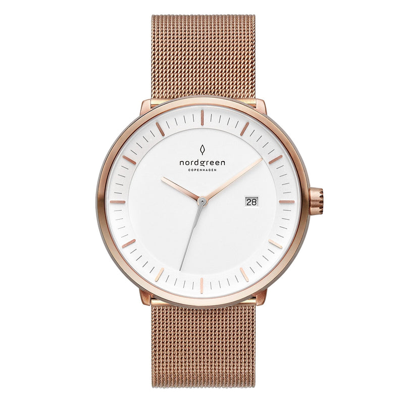 Analogue Watch - Nordgreen Philosopher Rose Gold Mesh 36mm Gun Metal Case Watch