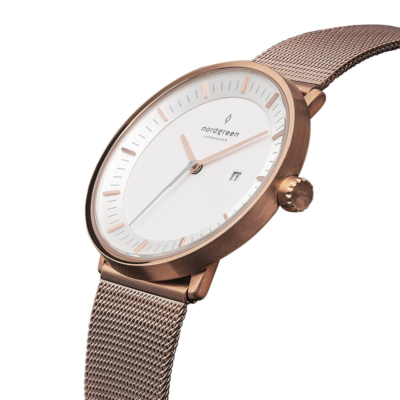 Analogue Watch - Nordgreen Philosopher Rose Gold Mesh 36mm Gun Metal Case Watch