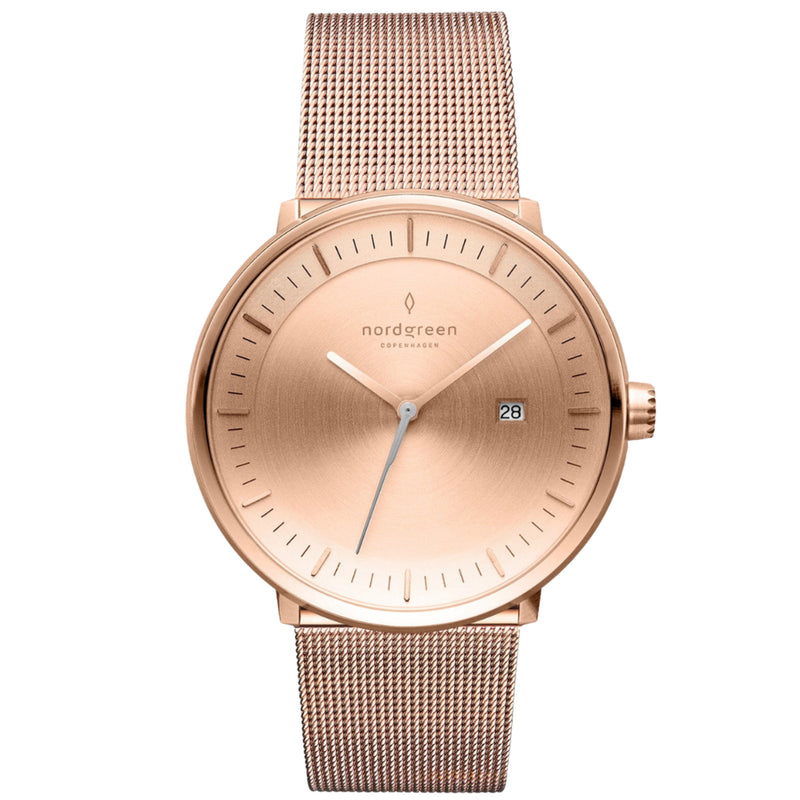 Analogue Watch - Nordgreen Philosopher  Rose Gold Mesh 36mm Rose Gold Brushed Metal Dial Watch