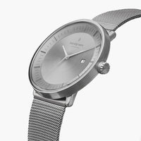Analogue Watch - Nordgreen Philosopher Silver Mesh 36mm Silver Brushed Metal Dial Watch