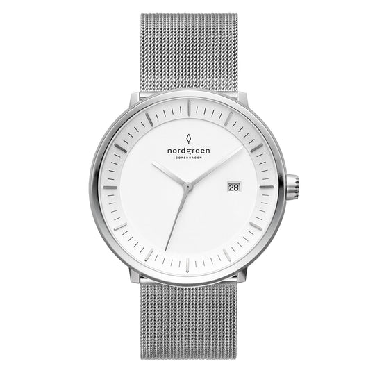 Nordgreen Philosopher Silver Mesh 40mm Silver Case Watch
