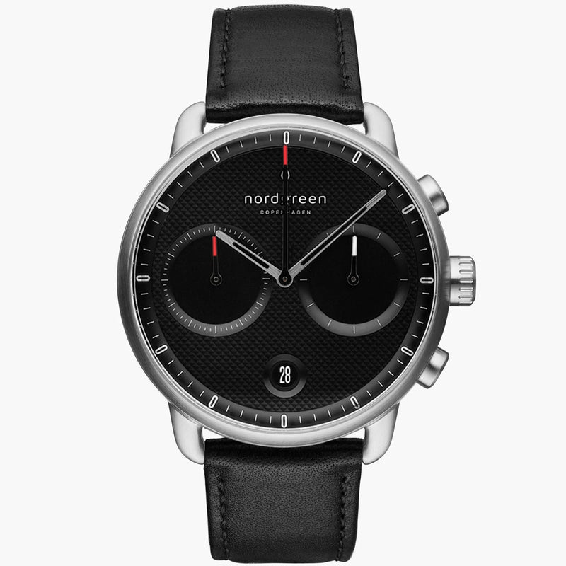Analogue Watch - Nordgreen Pioneer Black Leather 42mm Black Case Watch