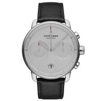 Analogue Watch - Nordgreen Pioneer Black Leather 42mm Silver Case Watch