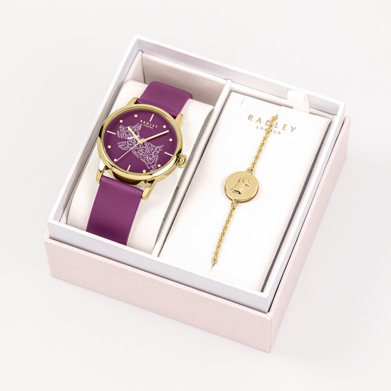 Analogue Watch - Radley Calligraghy Ladies Purple Watch RY21628A-SET