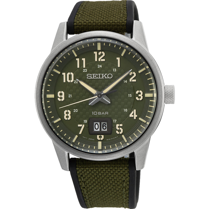 Seiko Conceptual men's field watch with military green dial and nylon strap