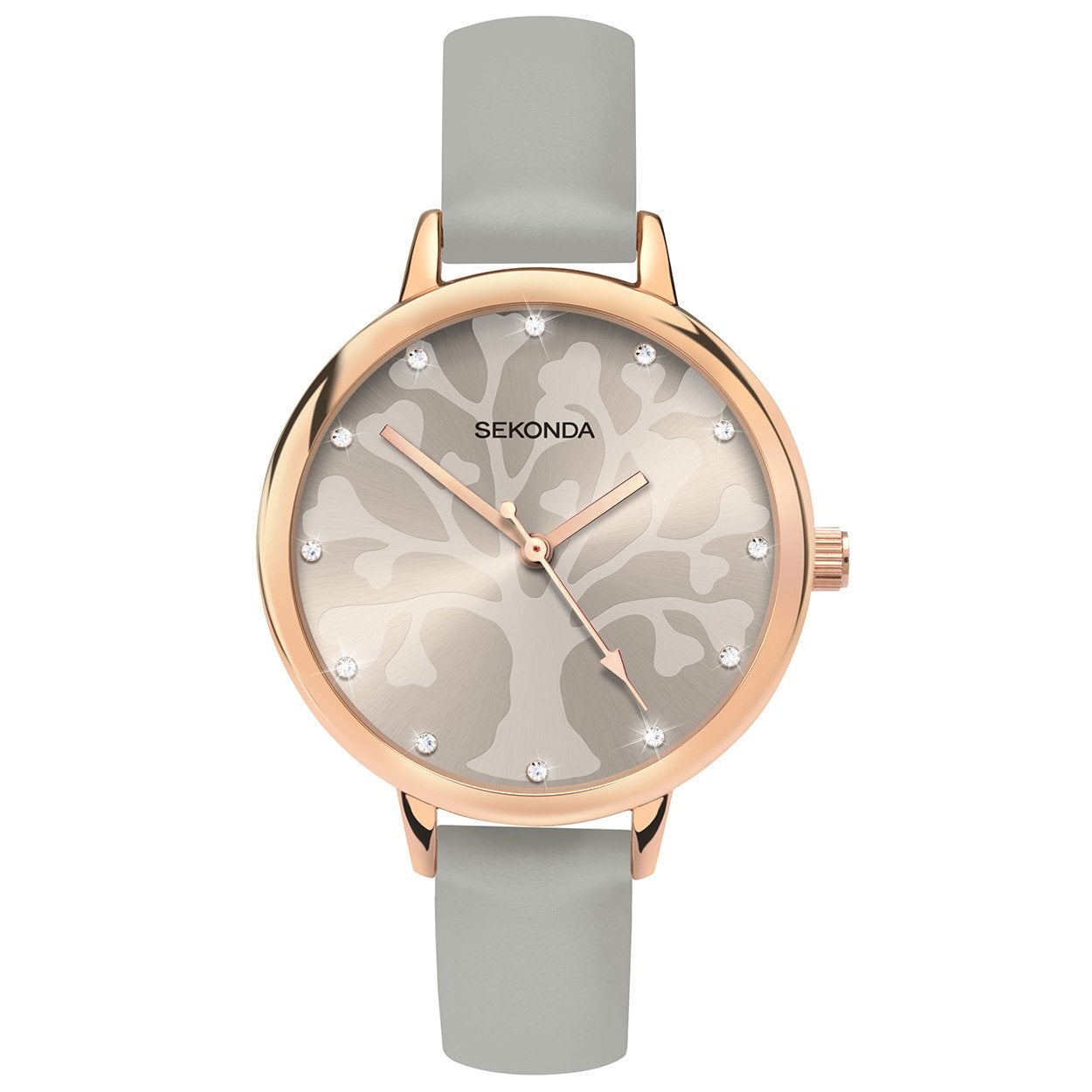 Sekonda Orologio Donna Quarzo 2649.27 – Cassa Oro Rosa, Quadrante Argento Con Albero Della Vita, Cinturino Grigio