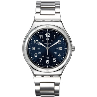 Analogue Watch - Swatch Blue Boat Again Core Collection Irony Men's Silver Watch YWS420GC